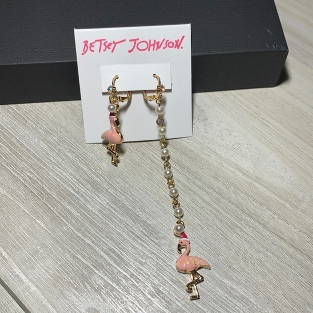 Betsey Johnson Mismatched Christmas Flamingo Earrings
